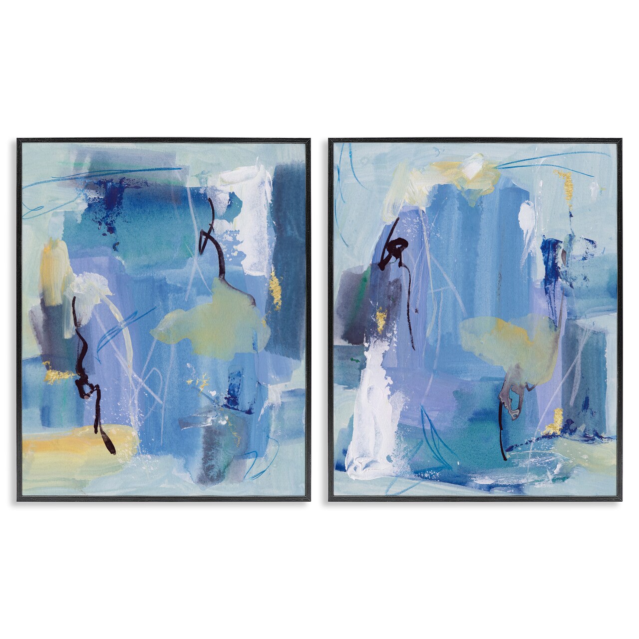 Stupell Industries Blue Abstract with Yellow 2pc Framed Giclee Wall Art Set Design by Melissa Wang